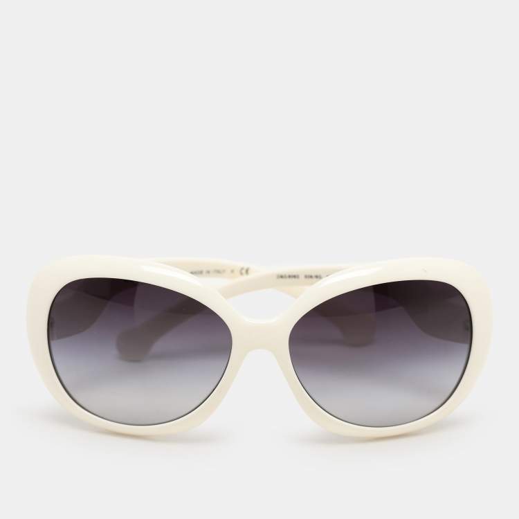 Pre Owned D&G White Acetate 8063 Round Sunglasses
