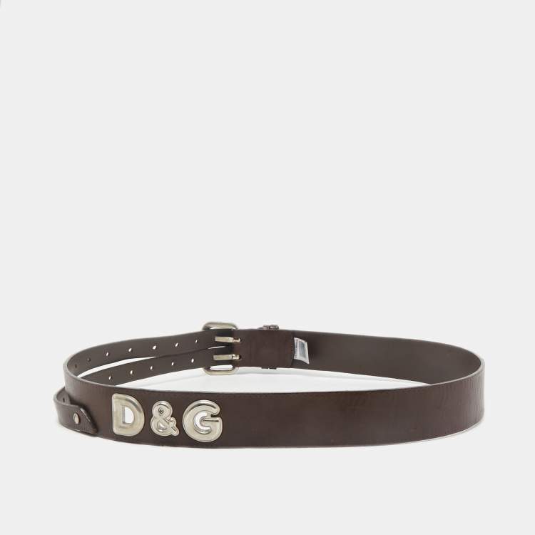 Pre Owned D&G Brown Leather DG Logo Buckle Belt 80CM