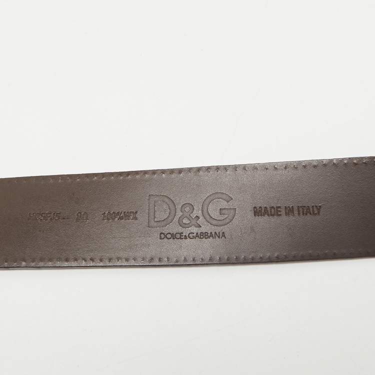 Pre Owned D&G Brown Leather DG Logo Buckle Belt 80CM