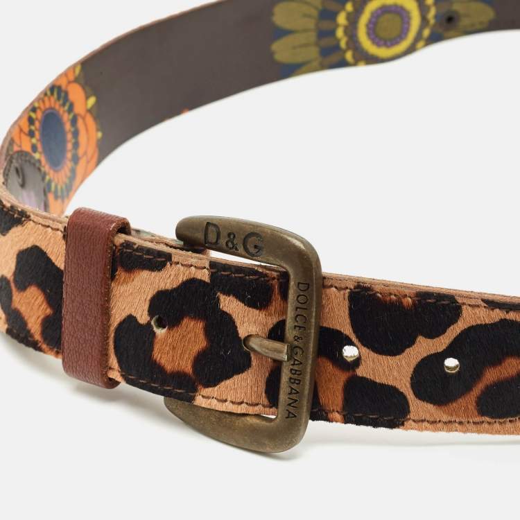 Pre Owned D&Ga Brown Calfhair and Leather Buckle Belt 85CM