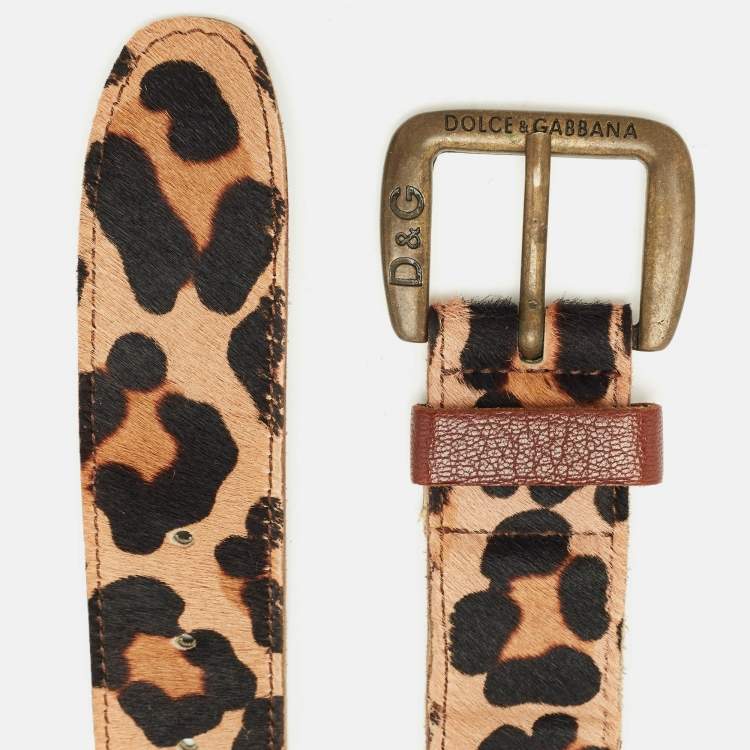 Pre Owned D&Ga Brown Calfhair and Leather Buckle Belt 85CM
