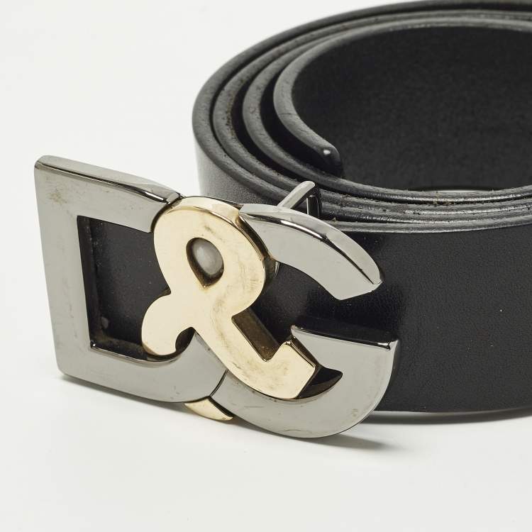 Pre Owned D&G Logo 110 CM Buckle Belt Black Leather