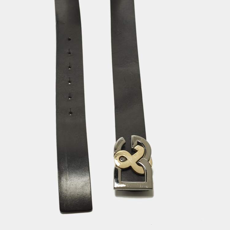 Pre Owned D&G Logo 110 CM Buckle Belt Black Leather