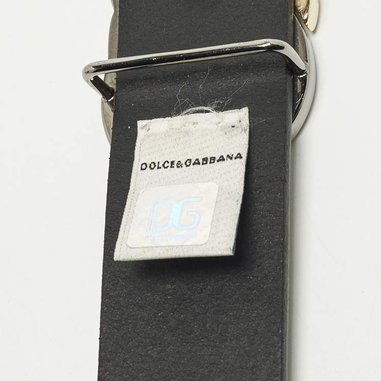 Pre Owned D&G Logo 110 CM Buckle Belt Black Leather