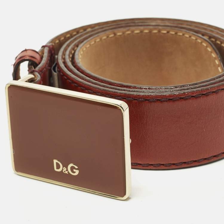 Pre Owned D&G 80 CM Buckle Belt Brick Red Leather