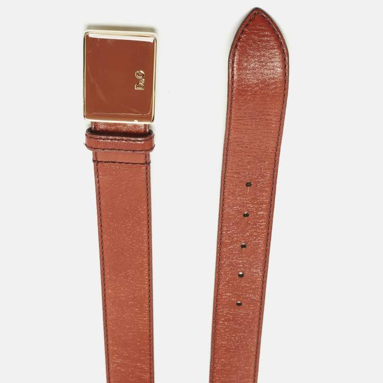 Pre Owned D&G 80 CM Buckle Belt Brick Red Leather