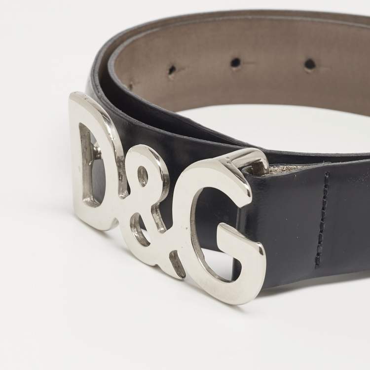 Pre Owned D&G Black Leather DG Logo Buckle Belt 75CM