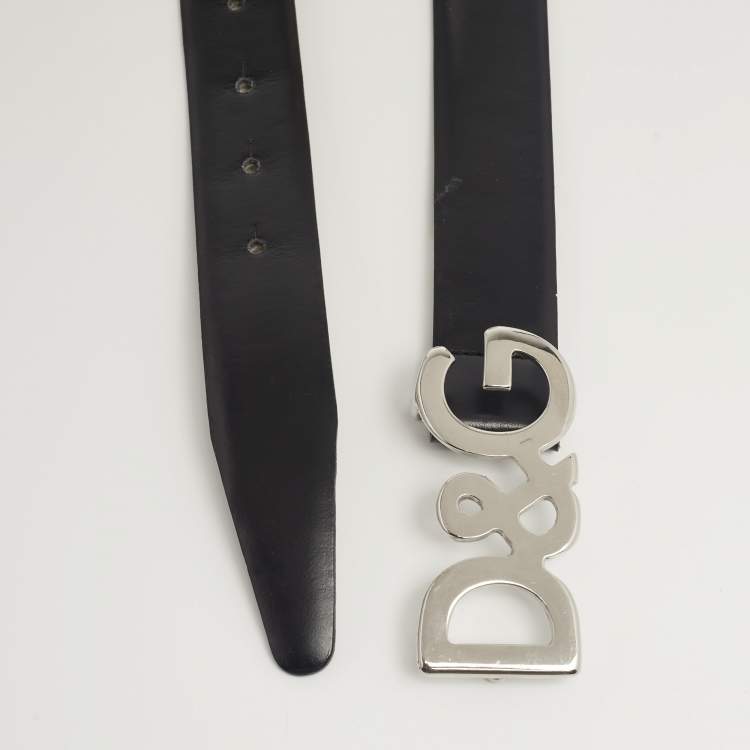 D&G Black Leather DG Logo Buckle Belt 75CM D&G