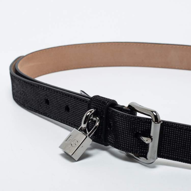 Pre Owned D&G Black Iridescent Leather Skinny Buckle Belt 85CM