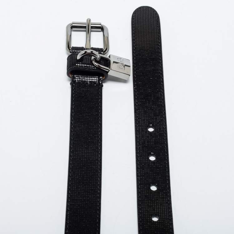 Pre Owned D&G Black Iridescent Leather Skinny Buckle Belt 85CM