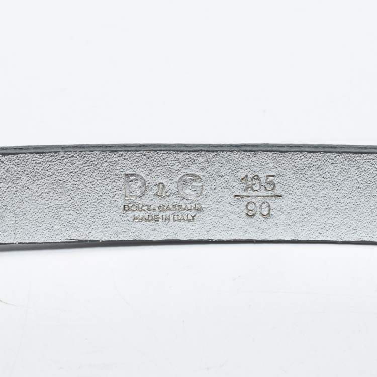 Pre Owned D&G Silver Leather DG Logo Slim Belt 105CM