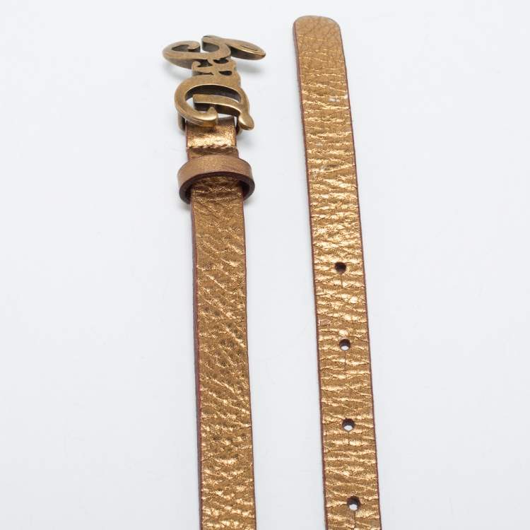 Pre Owned D&G Gold Leather DG Logo Slim Belt 105CM