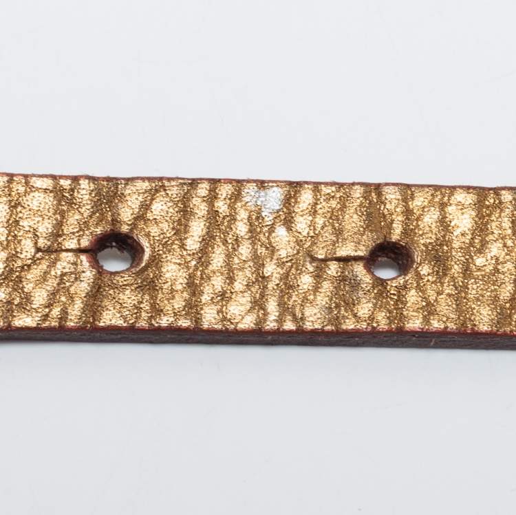 Pre Owned D&G Gold Leather DG Logo Slim Belt 105CM