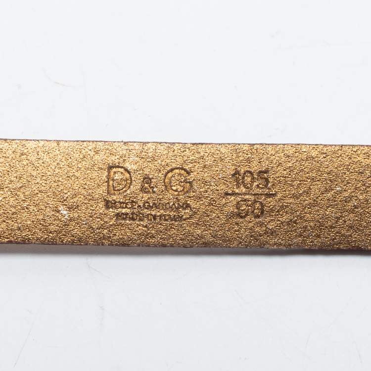 Pre Owned D&G Gold Leather DG Logo Slim Belt 105CM