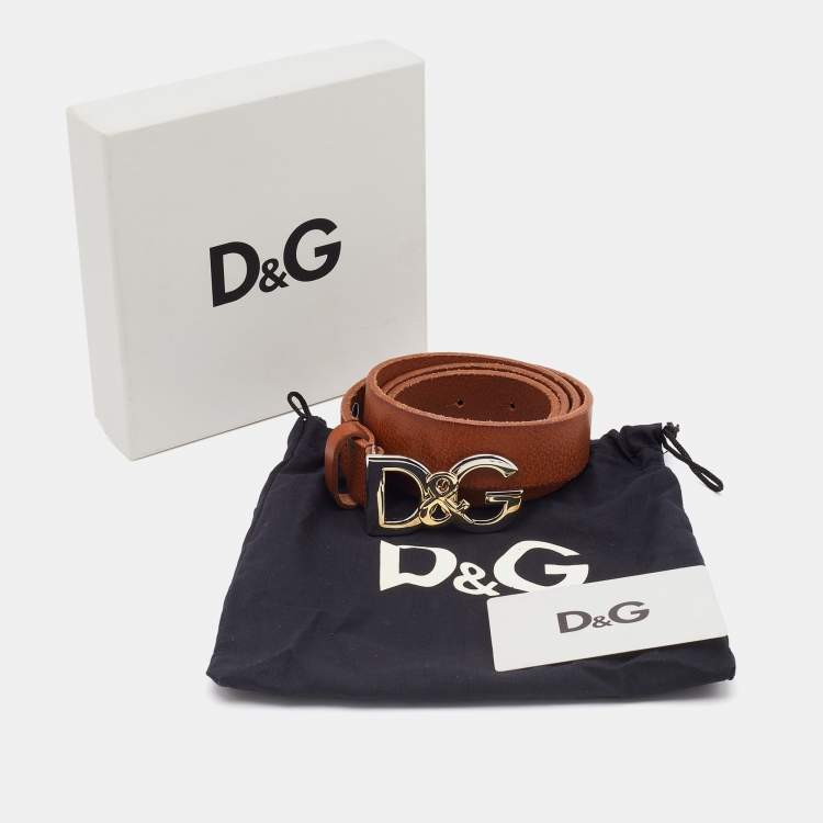 Pre Owned D&G Brown Leather Logo Buckle Belt 95CM