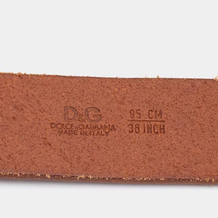 Pre Owned D&G Brown Leather Logo Buckle Belt 95CM
