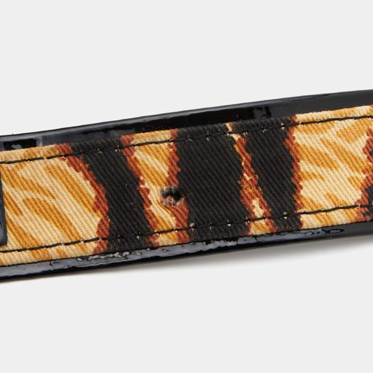 Pre Owned D&G Brown/Black Leopard Print Canvas and Patent Leather Logo Buckle Belt 85 CM