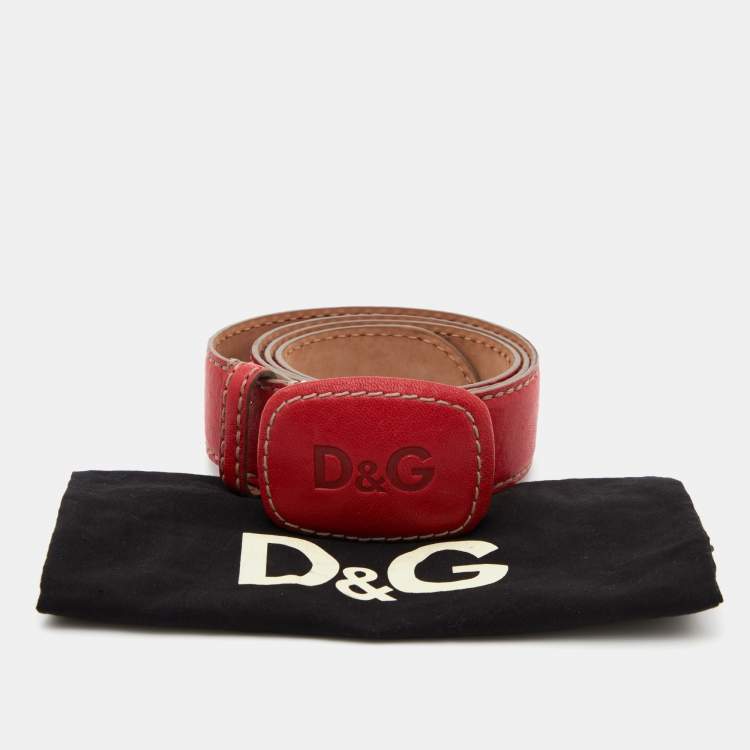 Pre Owned D&G Red Leather Logo Buckle Belt 90 CM