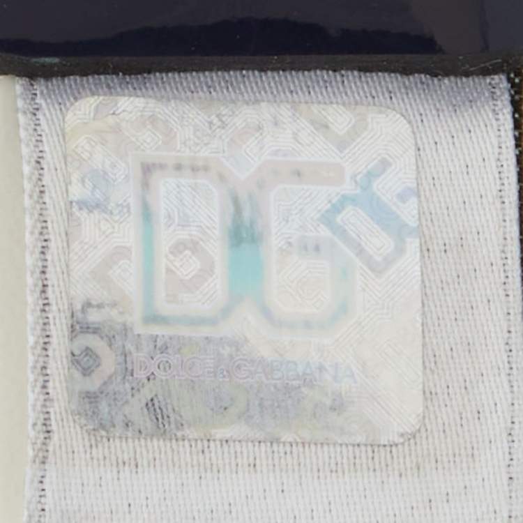 Pre Owned D&G Navy Blue/White Patent Leather Logo Buckle Belt 100 CM