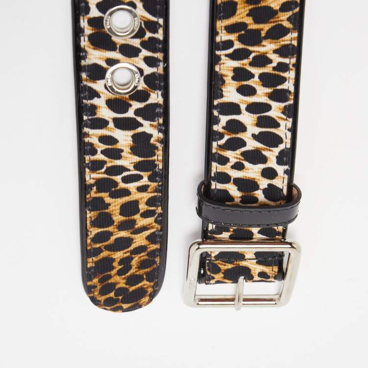 Pre Owned D&G Black/Brown Leopard Print Fabric and Patent Leather Buckle Belt 85CM