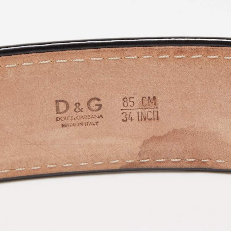 Pre Owned D&G Black/Brown Leopard Print Fabric and Patent Leather Buckle Belt 85CM