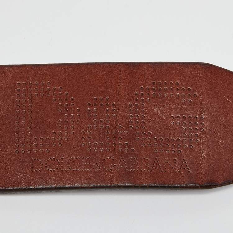 Pre Owned D&G Dark Brown Leather Logo Buckle Wide Belt 90CM