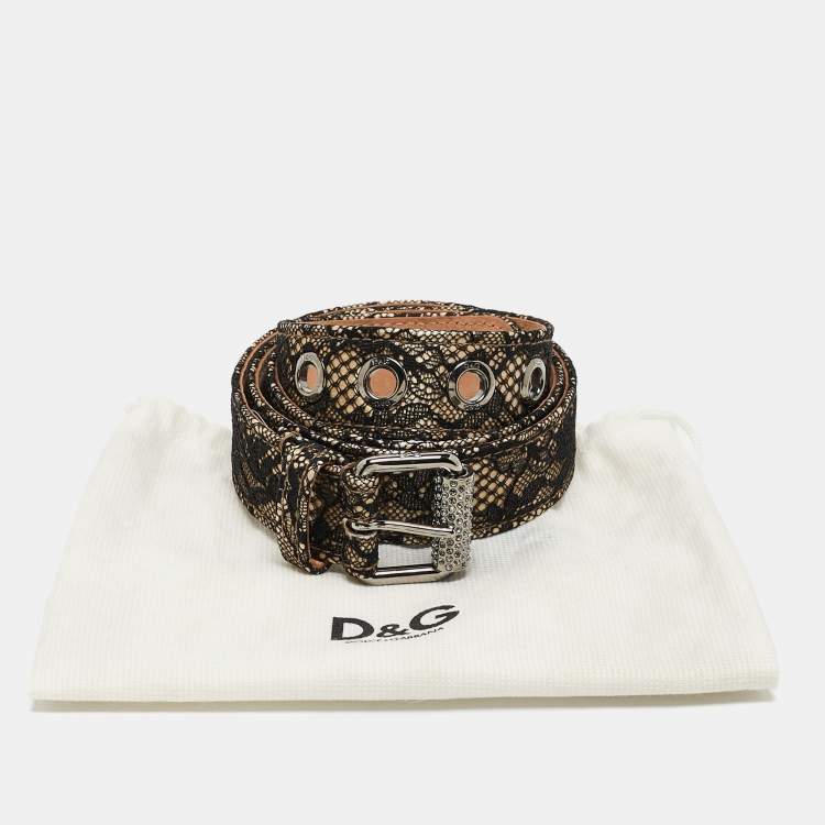 Pre Owned D&G Beige/Black Lace And Satin Buckle Belt 85 CM
