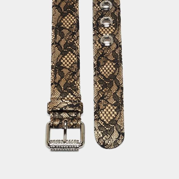 Pre Owned D&G Beige/Black Lace And Satin Buckle Belt 85 CM