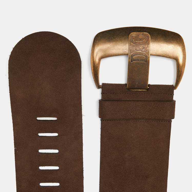 Pre Owned D&G Dark Brown Suede Wide Waist Buckle Belt 75CM