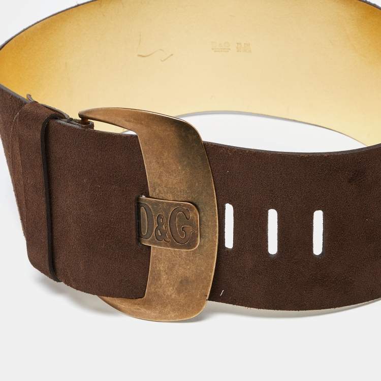 Pre Owned D&G Dark Brown Suede Wide Waist Buckle Belt 75CM