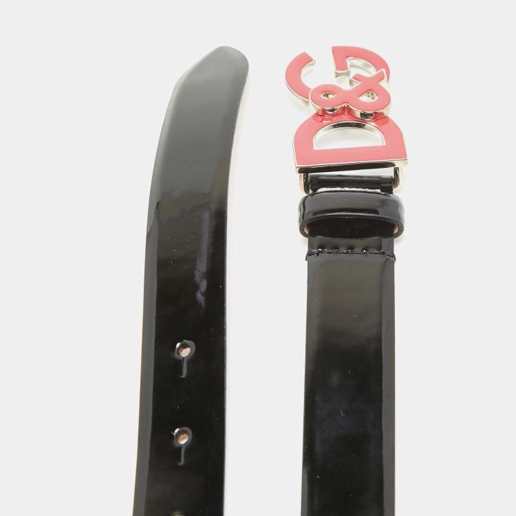 Pre Owned D&G Black Patent Leather Logo Buckle Belt 90 CM