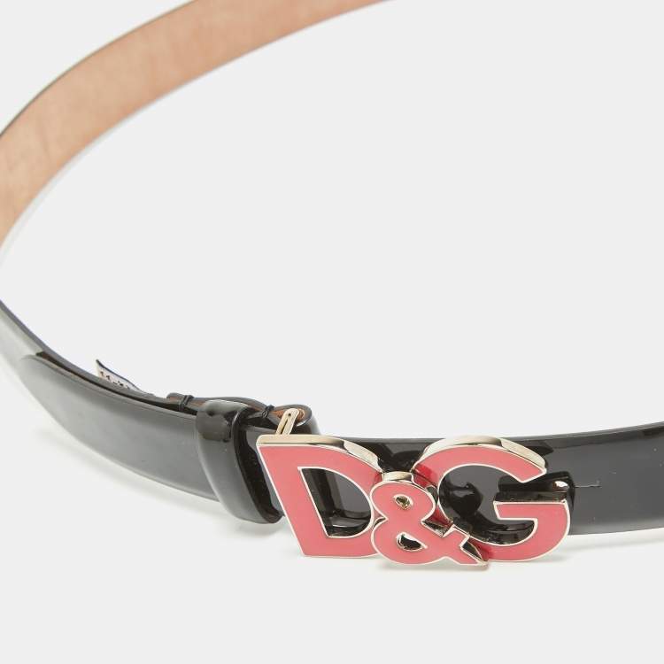 Pre Owned D&G Black Patent Leather Logo Buckle Belt 90 CM