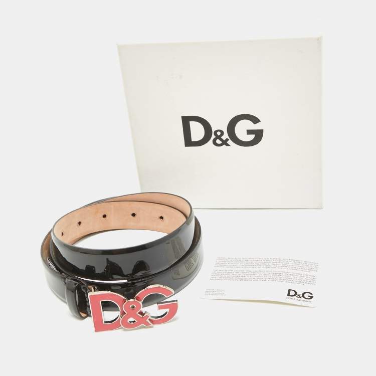 Pre Owned D&G Black Patent Leather Logo Buckle Belt 90 CM