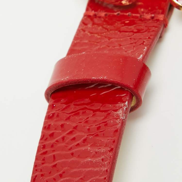 Pre Owned D&G Red Patent Leather Logo Buckle Belt 80 CM