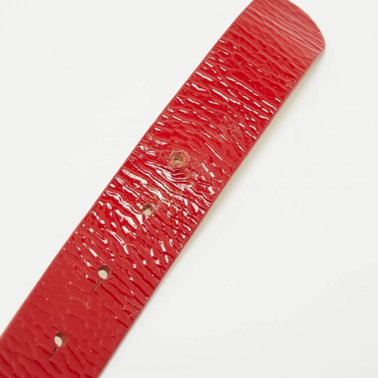 Pre Owned D&G Red Patent Leather Logo Buckle Belt 80 CM