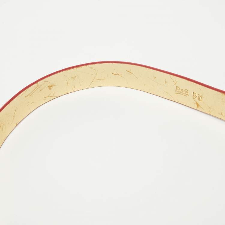 Pre Owned D&G Red Patent Leather Logo Buckle Belt 80 CM