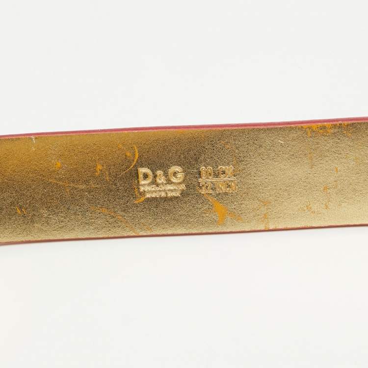 Pre Owned D&G Red Patent Leather Logo Buckle Belt 80 CM