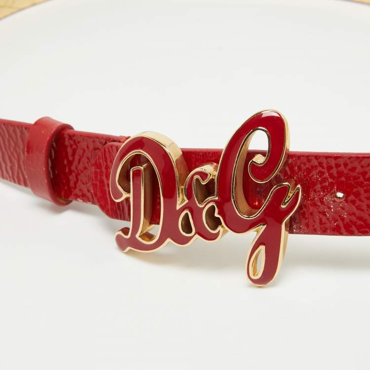 Pre Owned D&G Red Patent Leather Logo Buckle Belt 80 CM