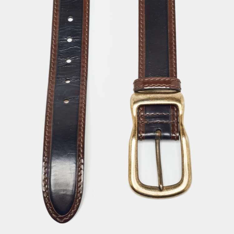 Pre Owned D&G Black/Brown Glossy Leather Buckle Belt 85CM
