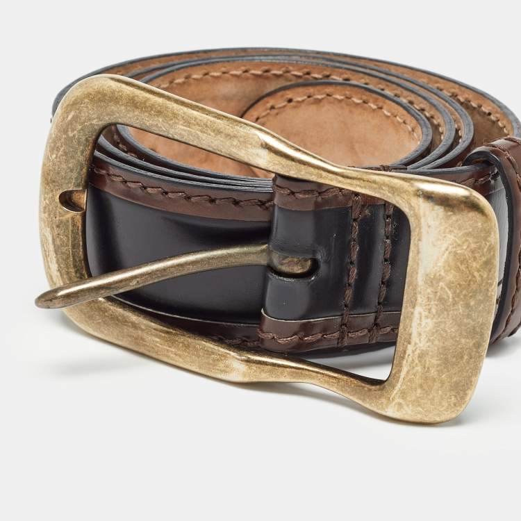 Pre Owned D&G Black/Brown Glossy Leather Buckle Belt 85CM
