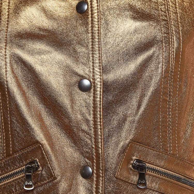 Pre Owned D&G Metallic Coated Leather Bomber Jacket M
