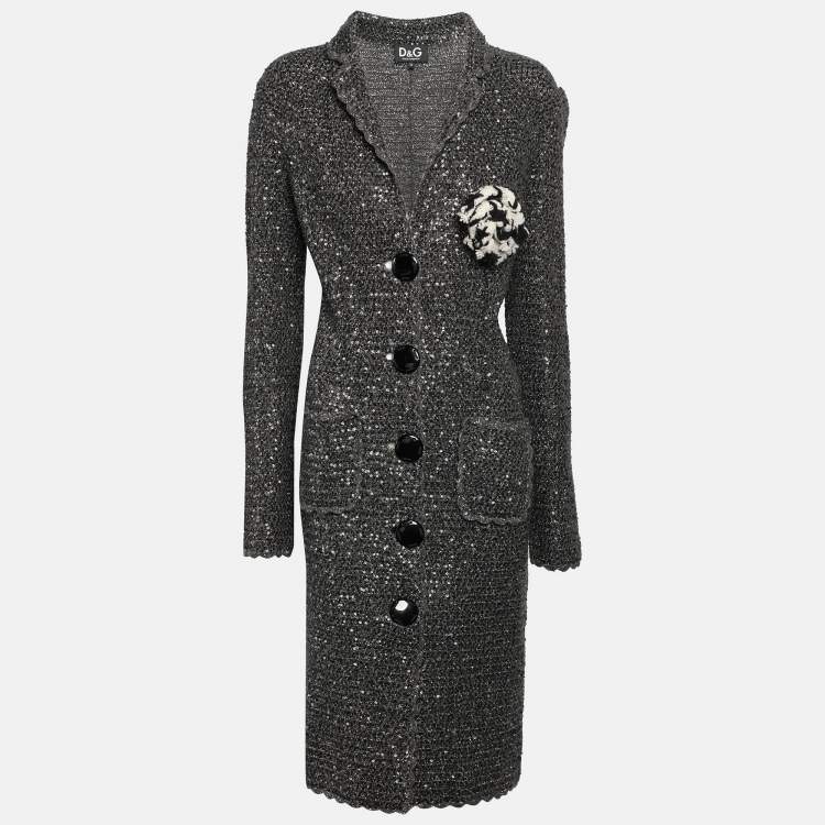 Pre Owned D&G Grey/Silver Lurex and Sequin Detail Coat M