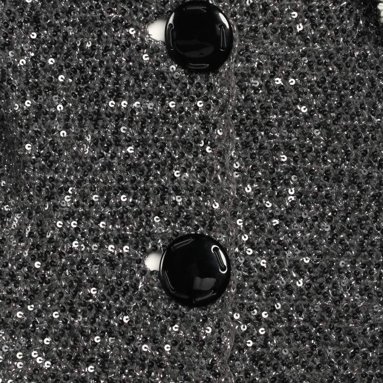 Pre Owned D&G Grey/Silver Lurex and Sequin Detail Coat M