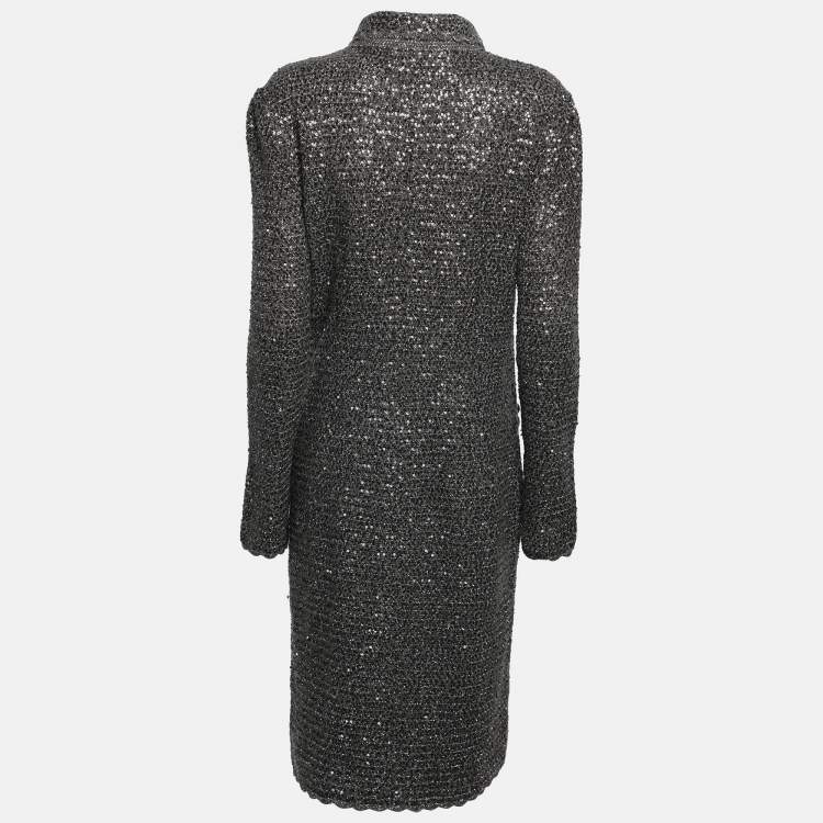 Pre Owned D&G Grey/Silver Lurex and Sequin Detail Coat M
