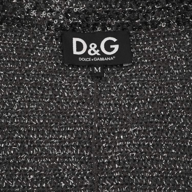 Pre Owned D&G Grey/Silver Lurex and Sequin Detail Coat M