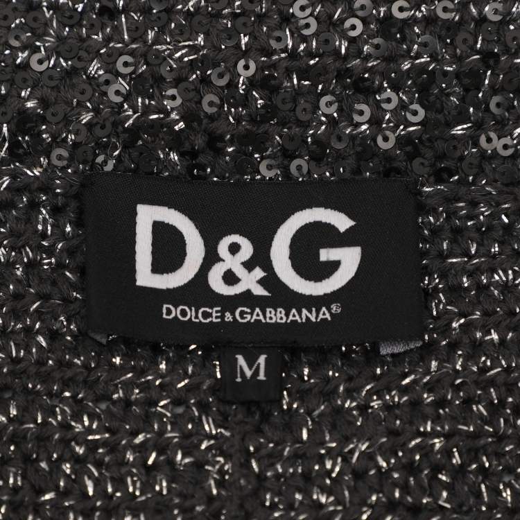 Pre Owned D&G Grey/Silver Lurex and Sequin Detail Coat M