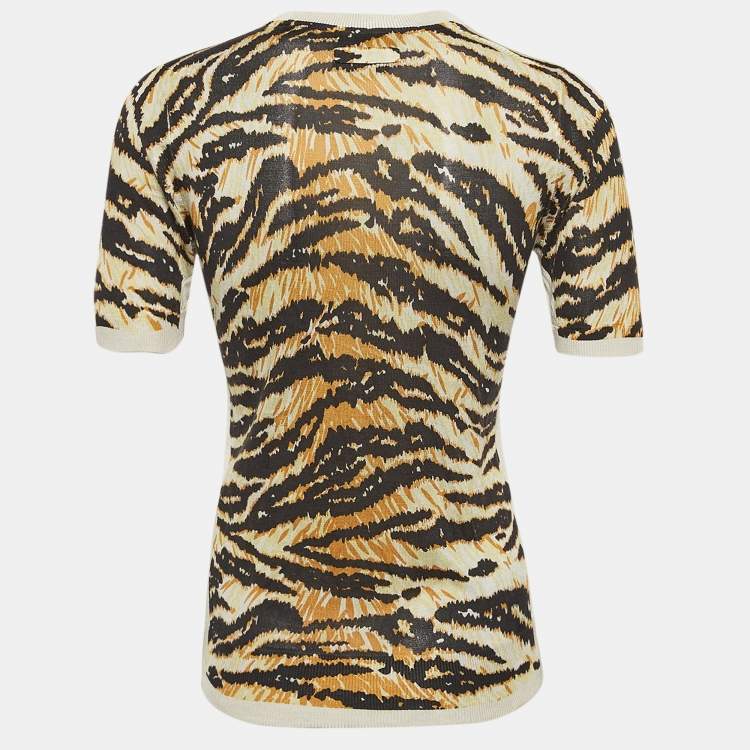 Pre Owned D&G Brown Tiger Pattern Cotton Knit T-Shirt S