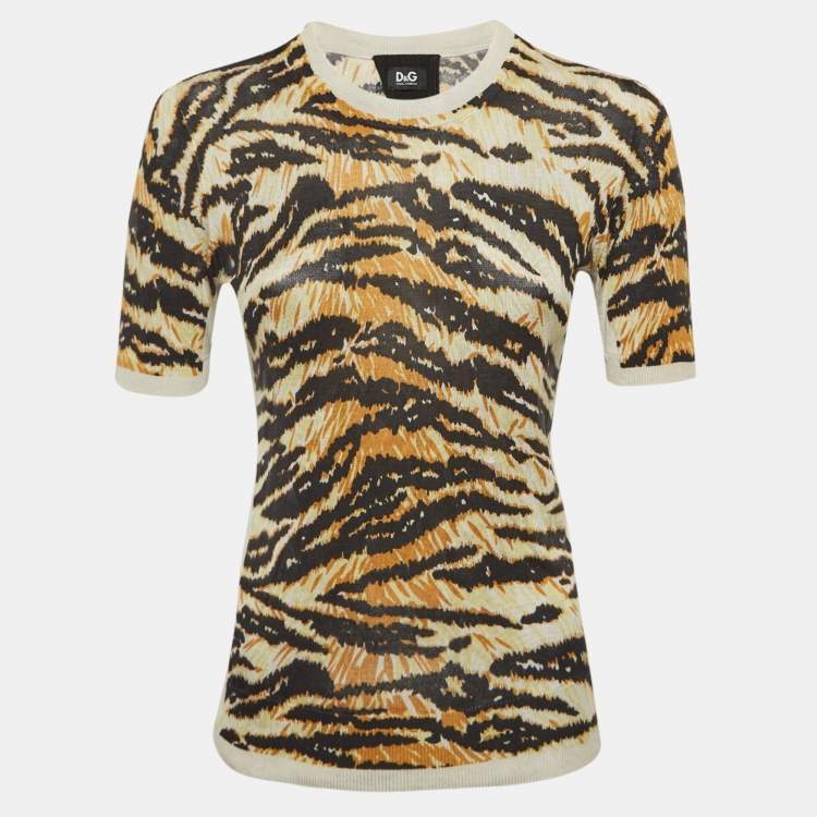 Pre Owned D&G Brown Tiger Pattern Cotton Knit T-Shirt S