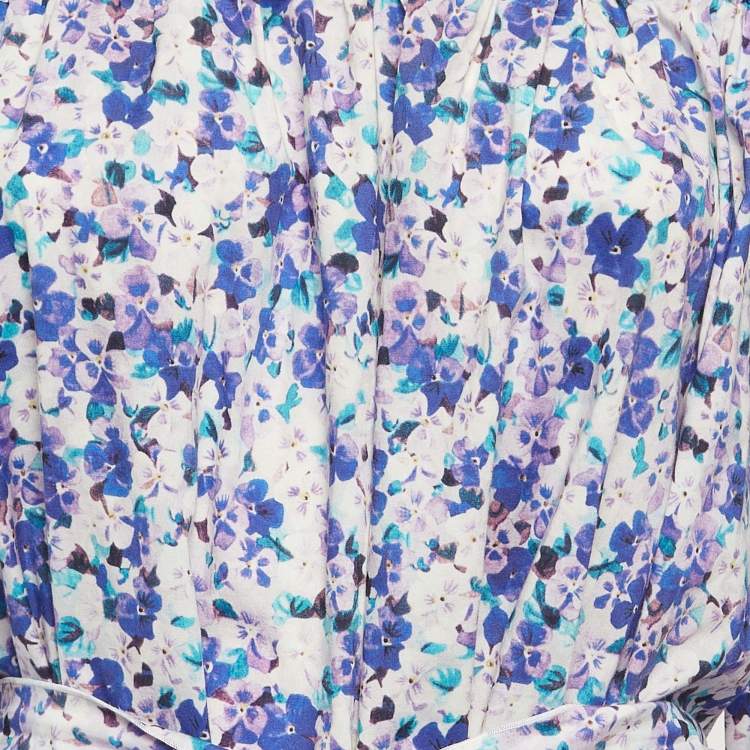 Pre Owned D&G Purple Floral Print Cotton Belted Off Shoulder Mini Dress S