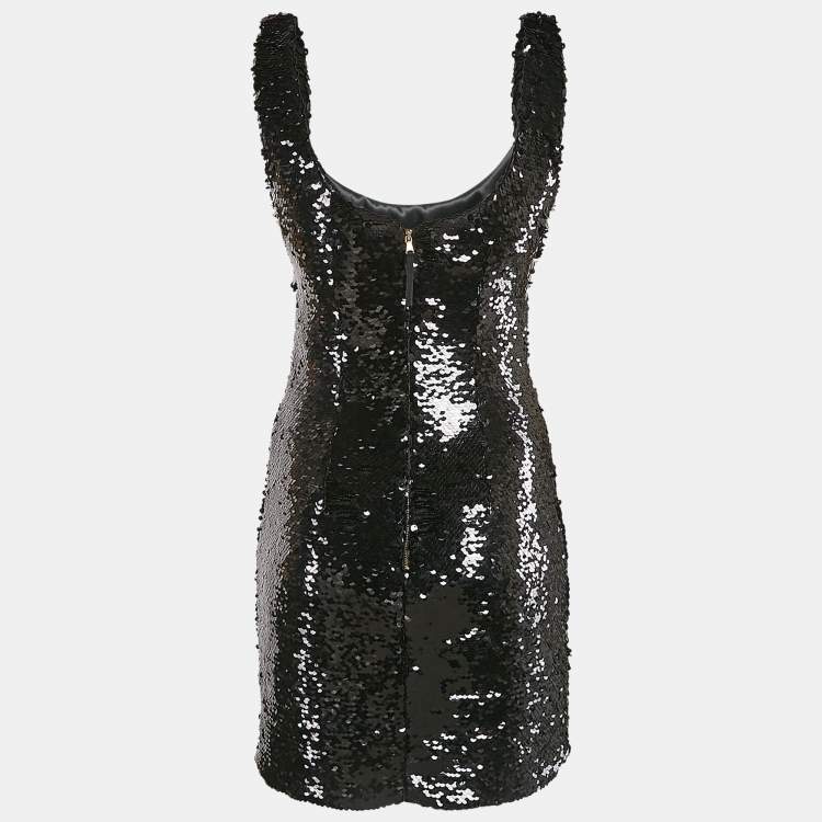 Pre Owned D&G Black Sequin Embellished Tulle Sleeveless Sheath Dress M